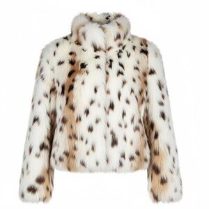 TIMELESS ELEGANT SNOW LEOPARD FAUX FUR SHORT COAT